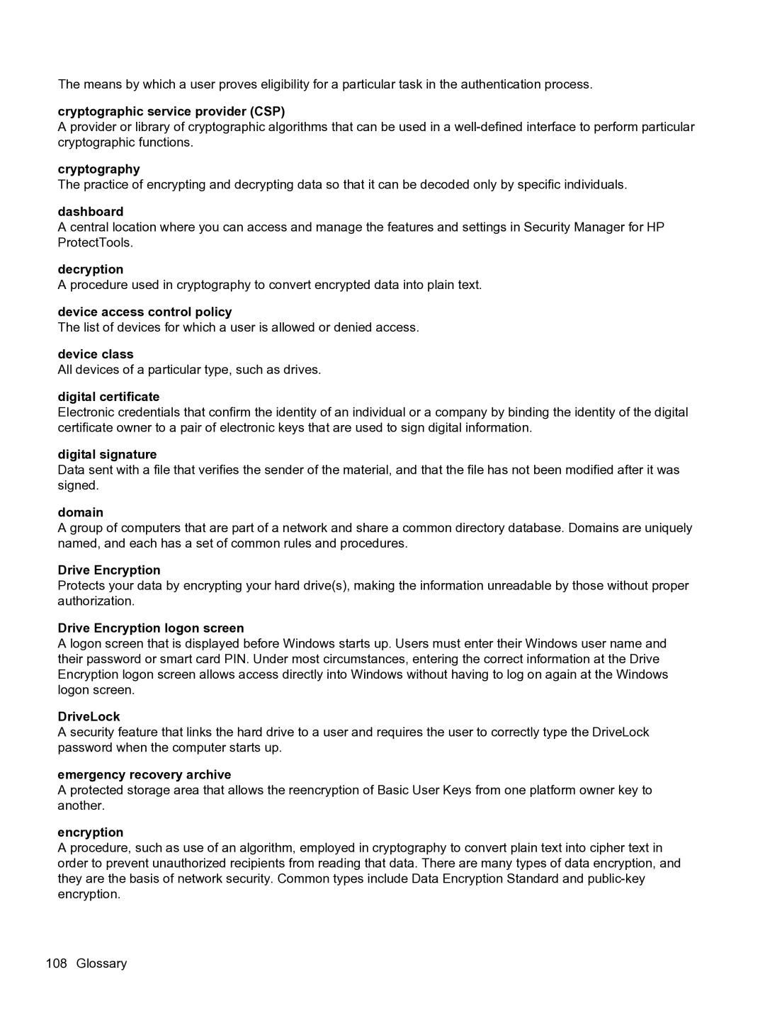 HP 2 Base Model Cryptographic service provider CSP, Cryptography, Dashboard, Decryption, Device access control policy 