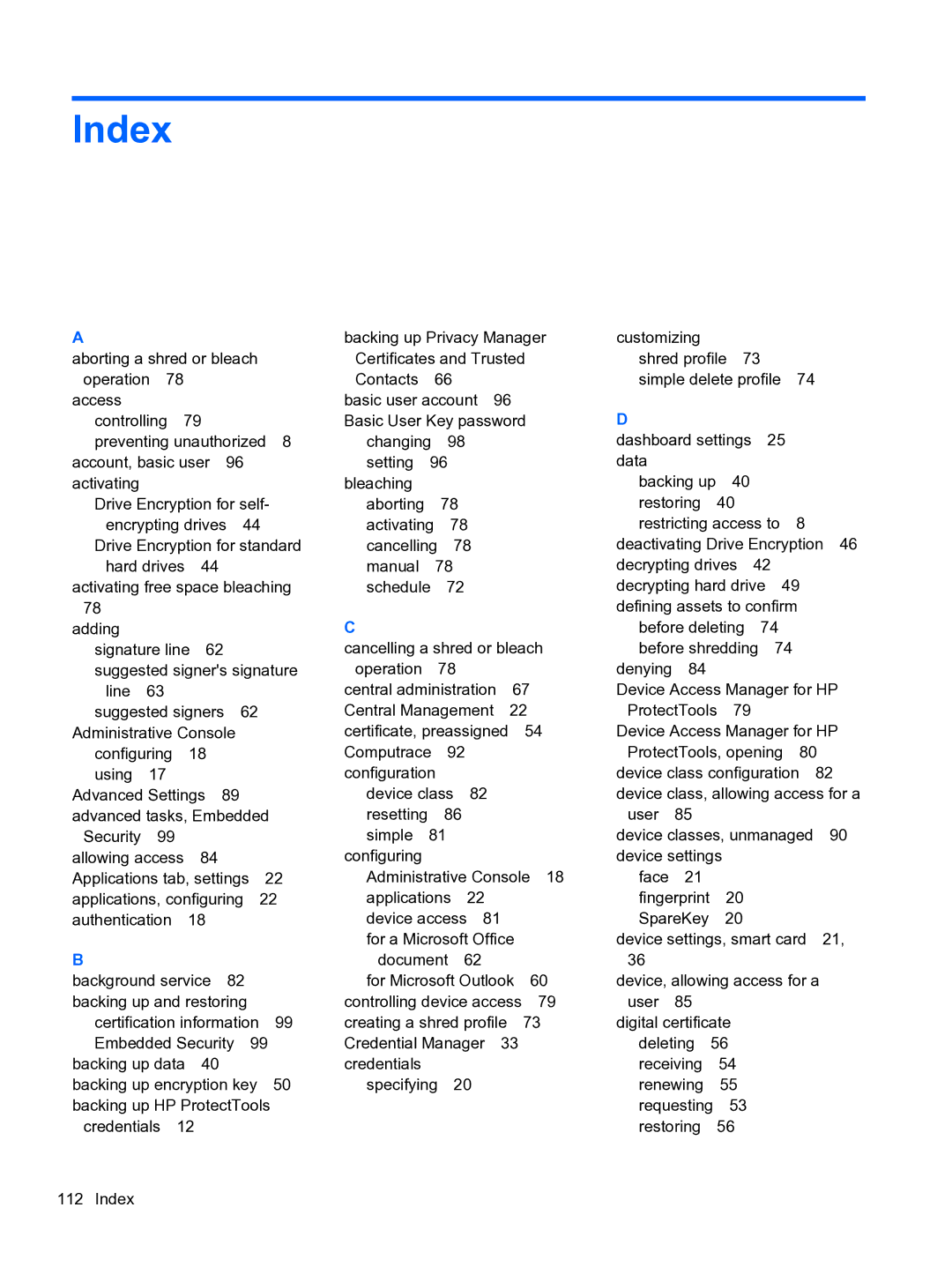 HP 2 Base Model manual Index 