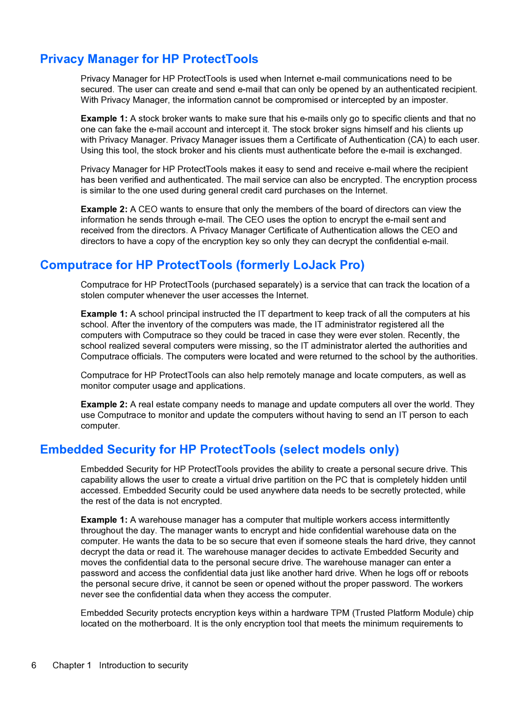 HP 2 Base Model manual Privacy Manager for HP ProtectTools, Computrace for HP ProtectTools formerly LoJack Pro 