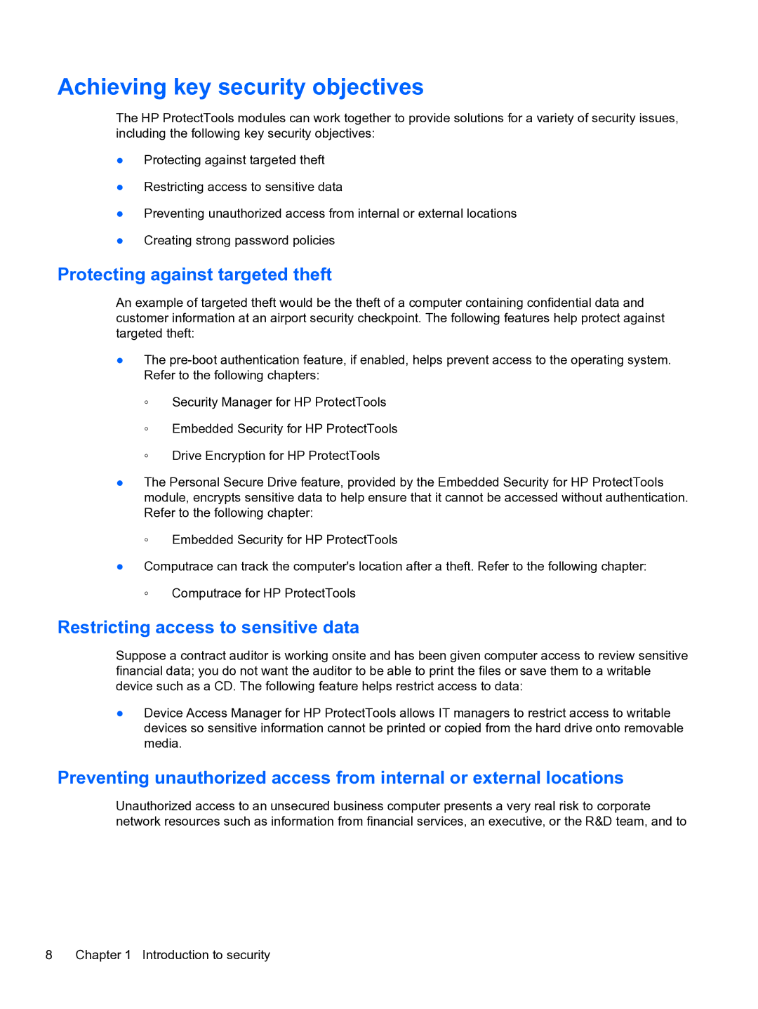 HP 2 Base Model Achieving key security objectives, Protecting against targeted theft, Restricting access to sensitive data 