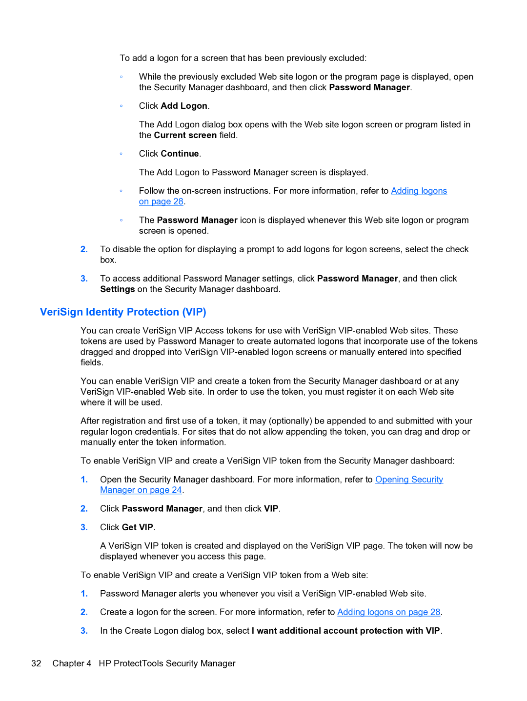 HP 2 Base Model manual VeriSign Identity Protection VIP, Click Add Logon, Click Continue 