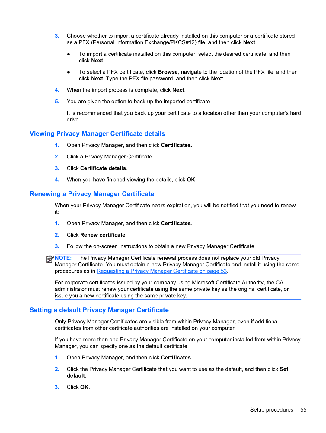 HP 2 manual Viewing Privacy Manager Certificate details, Renewing a Privacy Manager Certificate, Click Certificate details 