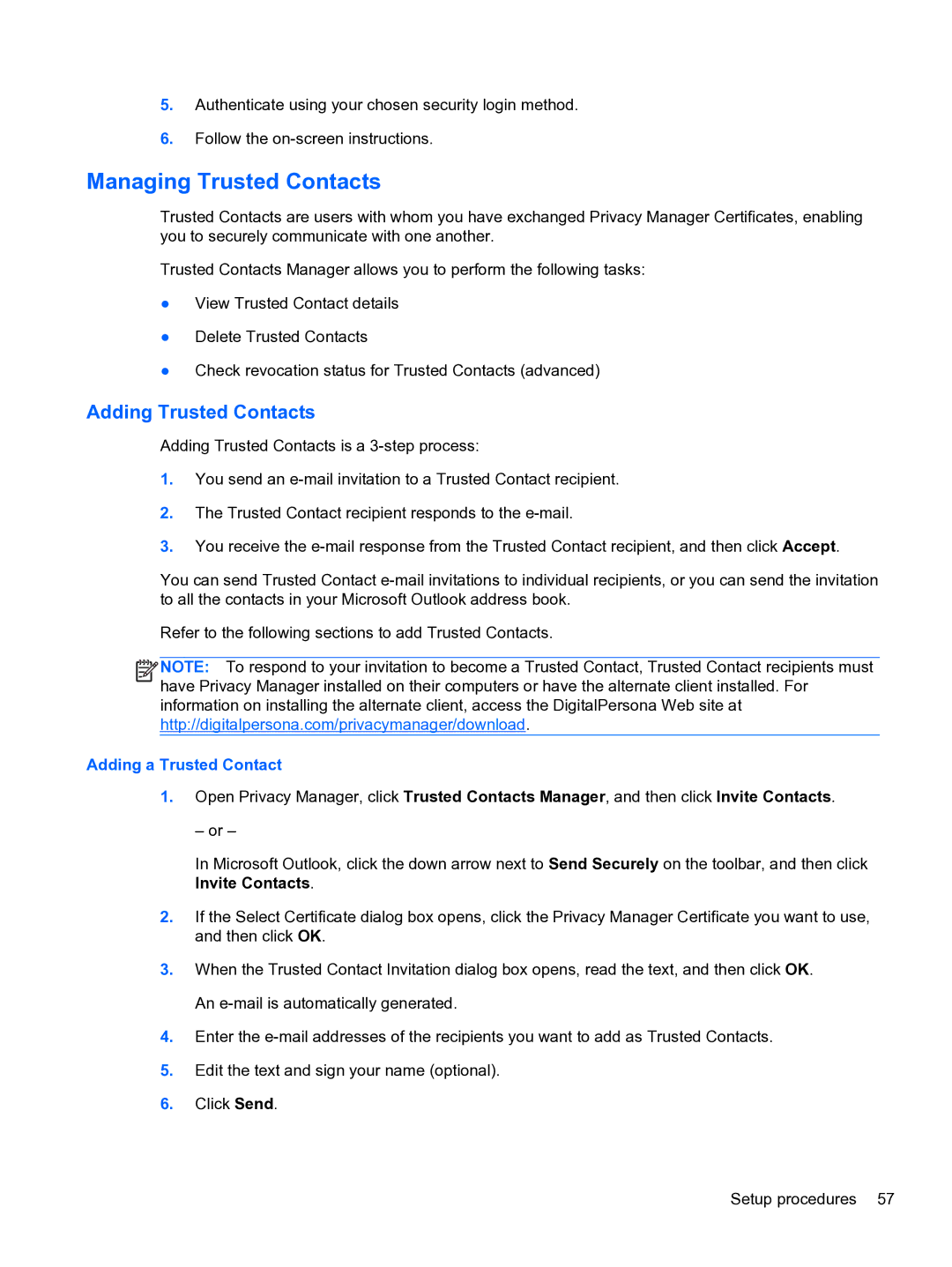 HP 2 Base Model manual Managing Trusted Contacts, Adding Trusted Contacts, Adding a Trusted Contact 