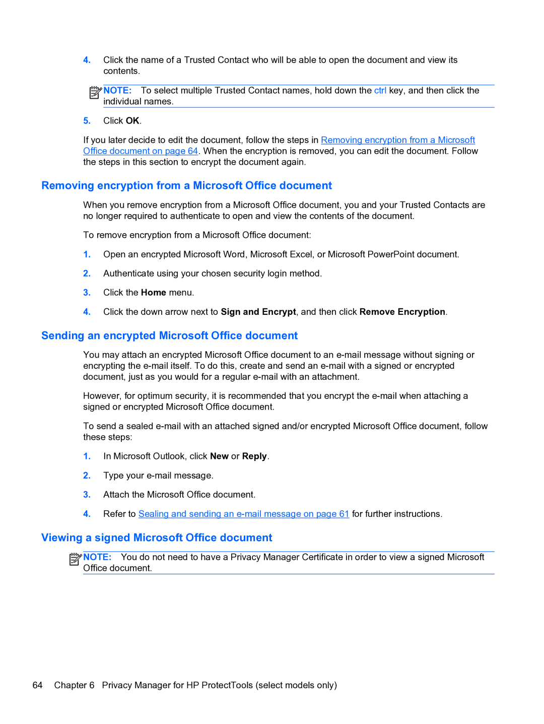 HP 2 Base Model manual Removing encryption from a Microsoft Office document, Sending an encrypted Microsoft Office document 