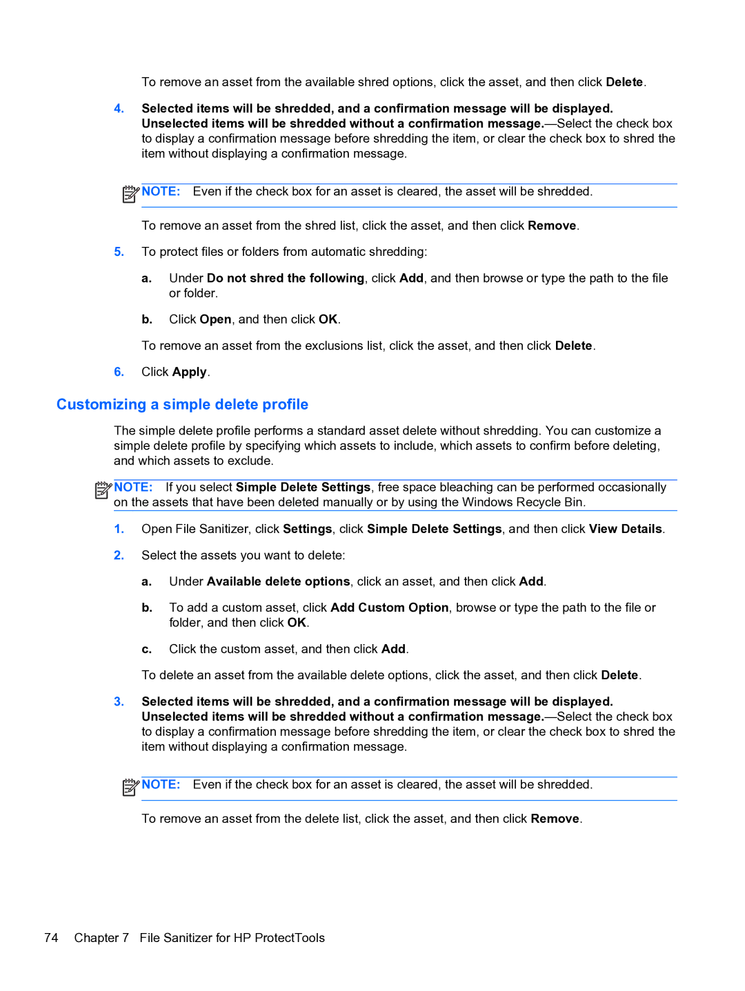 HP 2 Base Model manual Customizing a simple delete profile 