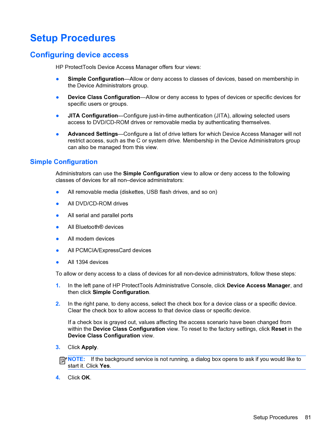 HP 2 Base Model manual Configuring device access, Simple Configuration 