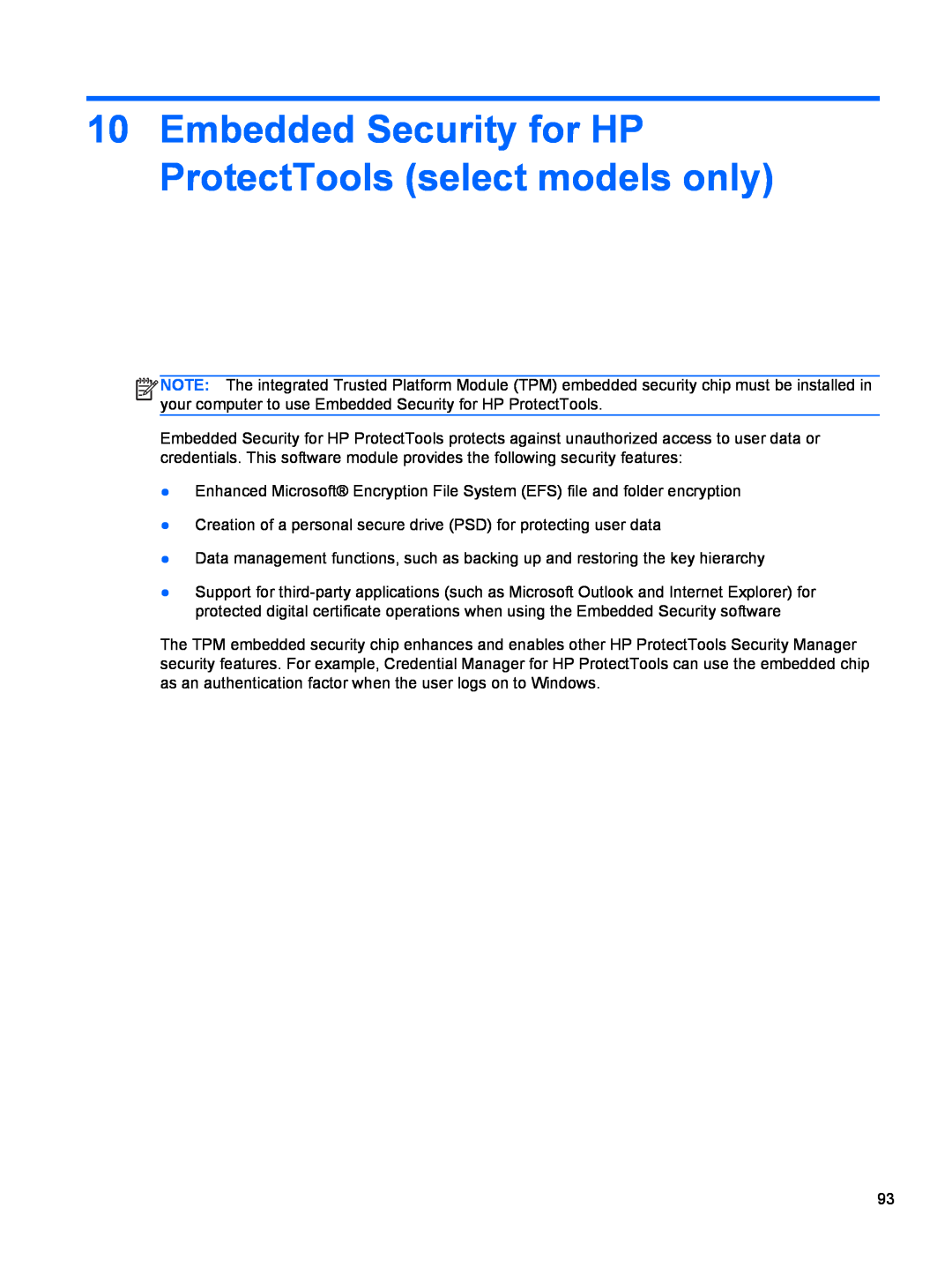 HP 2 Base Model manual Embedded Security for HP ProtectTools select models only 