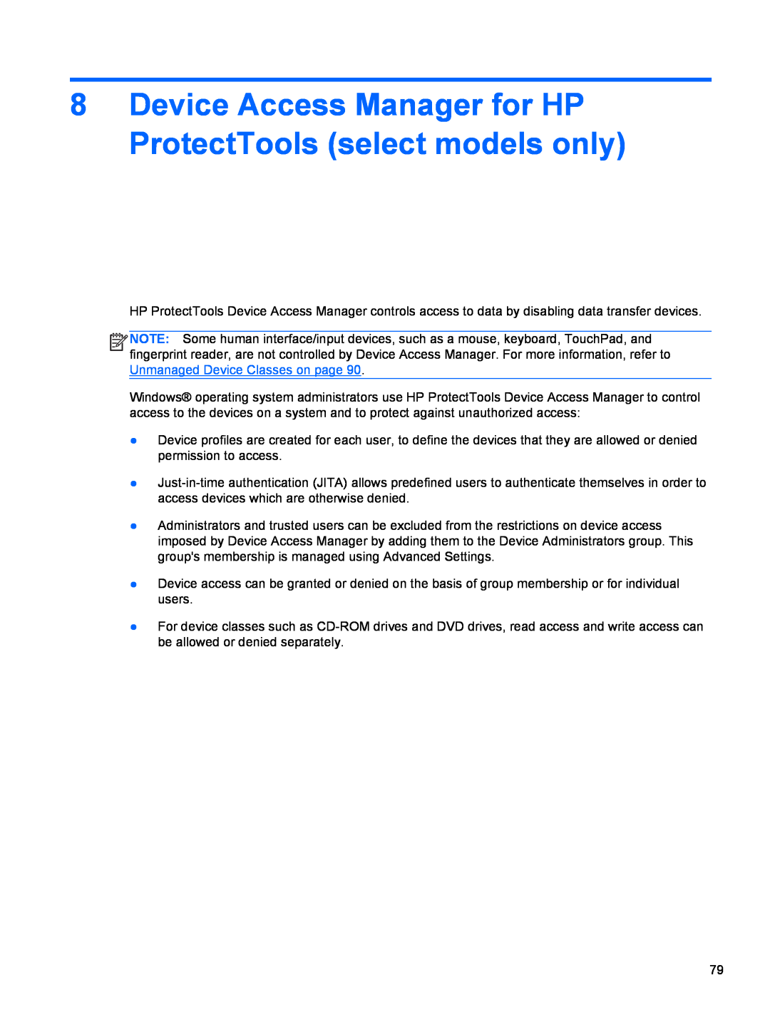 HP 2 Base Model manual Device Access Manager for HP ProtectTools select models only 