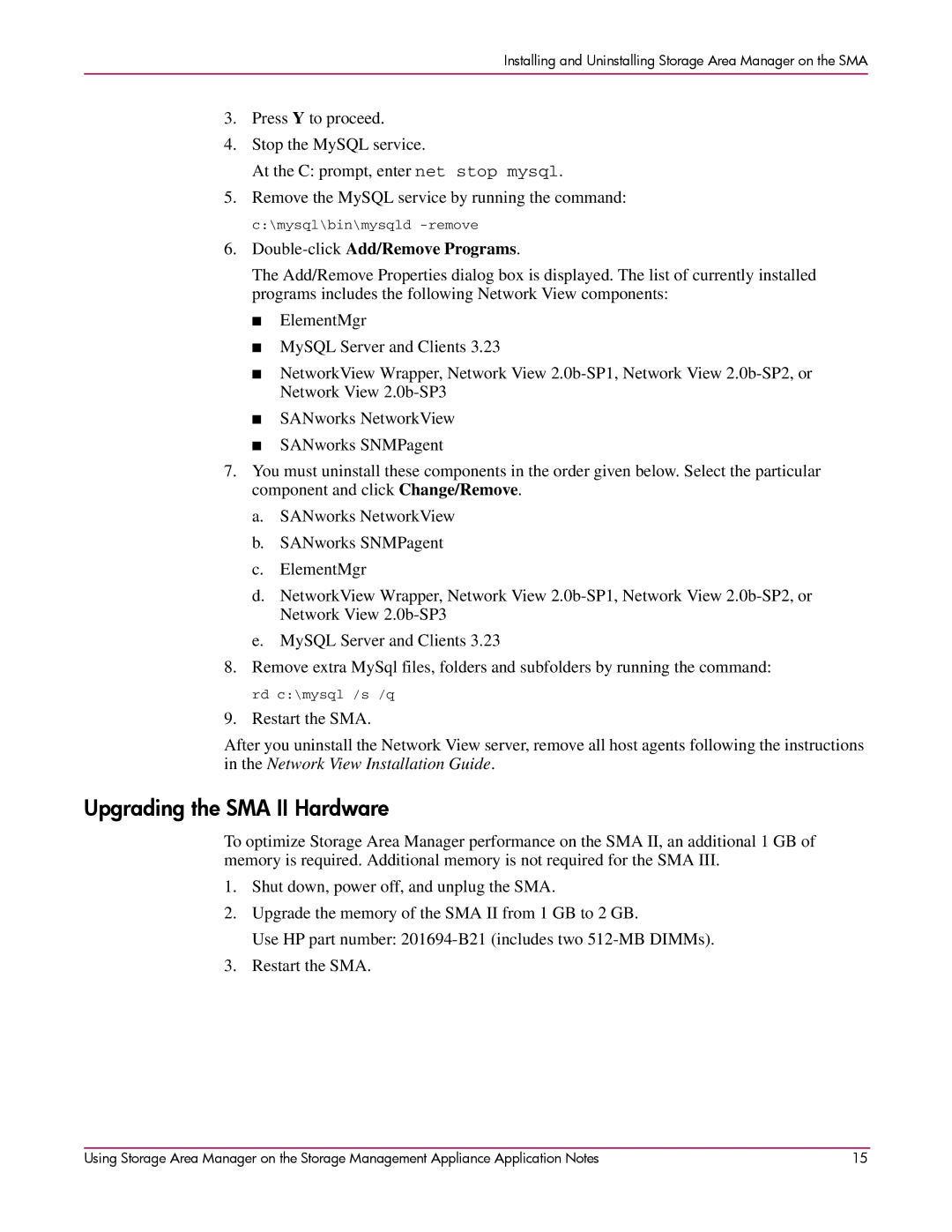 HP 2 SP4 manual Upgrading the SMA II Hardware, Double-clickAdd/Remove Programs 