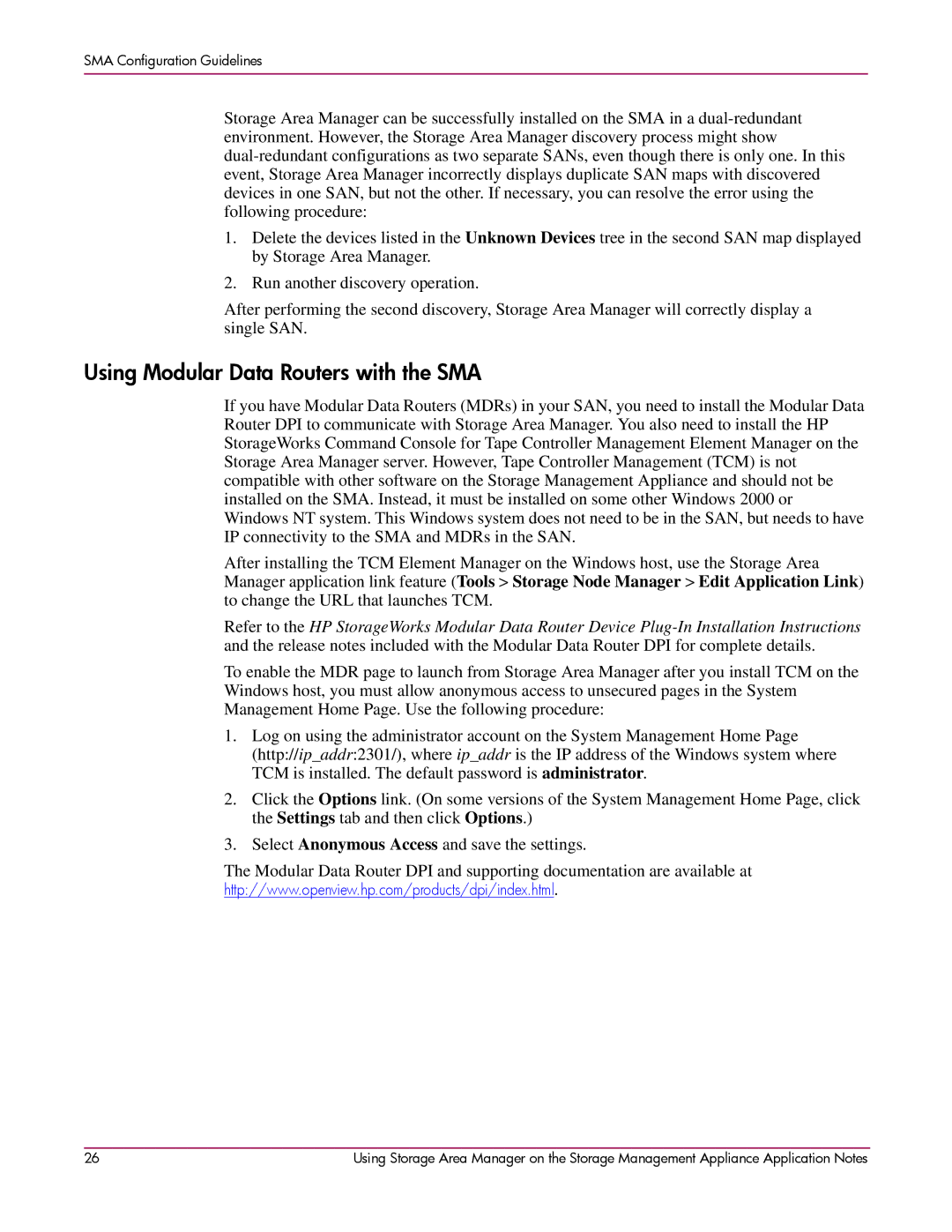 HP 2 SP4 manual Using Modular Data Routers with the SMA 