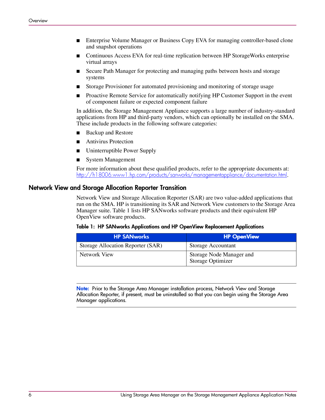 HP 2 SP4 manual Network View and Storage Allocation Reporter Transition 