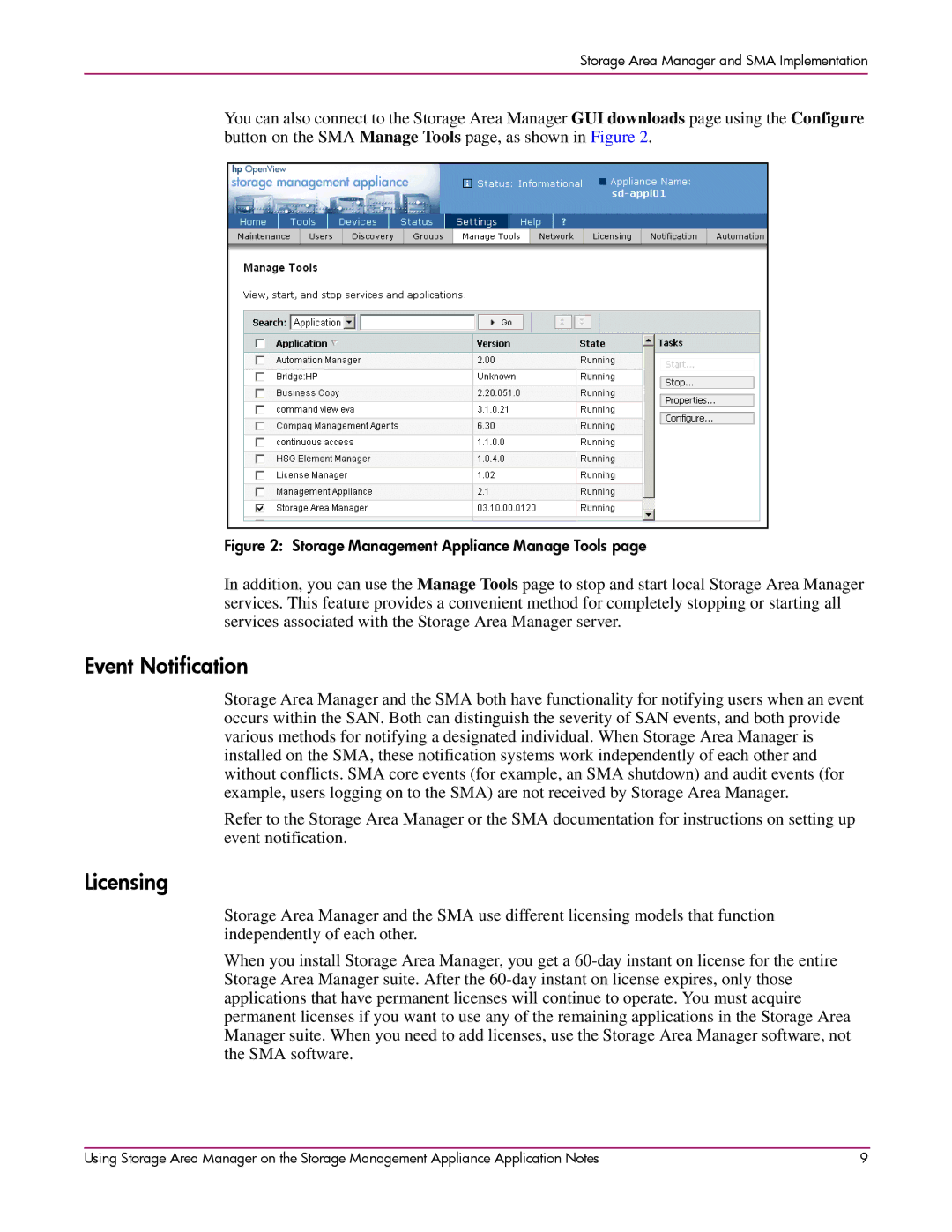 HP 2 SP4 manual Event Notification, Licensing 