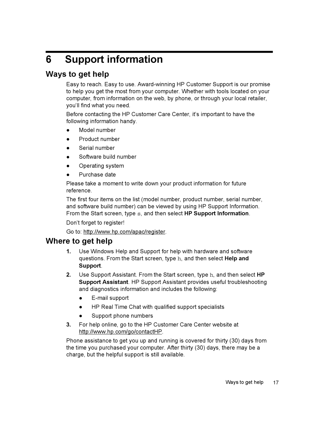 HP 20-d010, 20-d127c, 20-d117c, 20-d094, 20-d113w, 20-d090, 20-d034 Support information, Ways to get help, Where to get help 