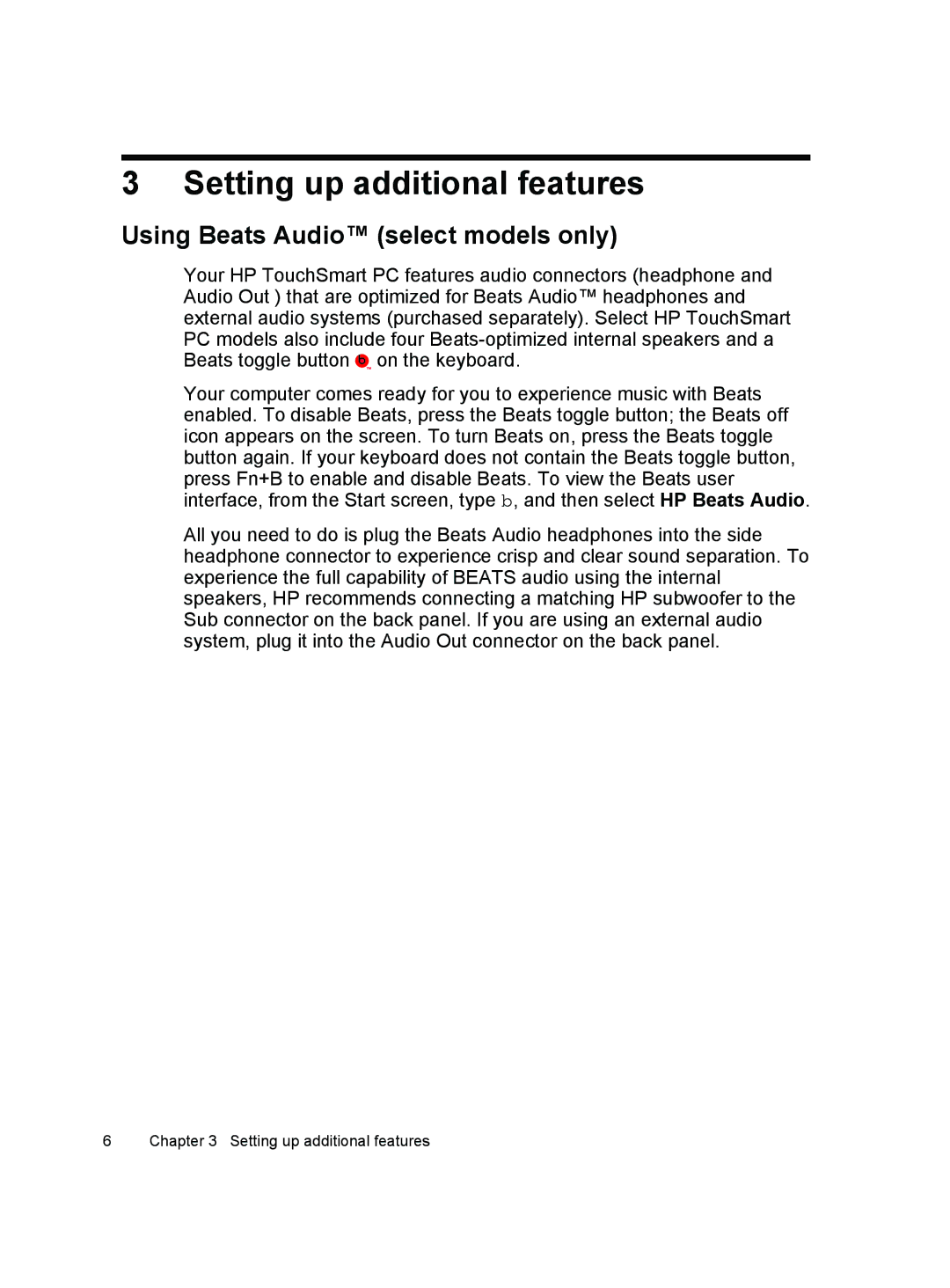 HP 20-b110z, 20-f430z, 20-b323w, 20-b313w, 20-b210z manual Setting up additional features, Using Beats Audio select models only 