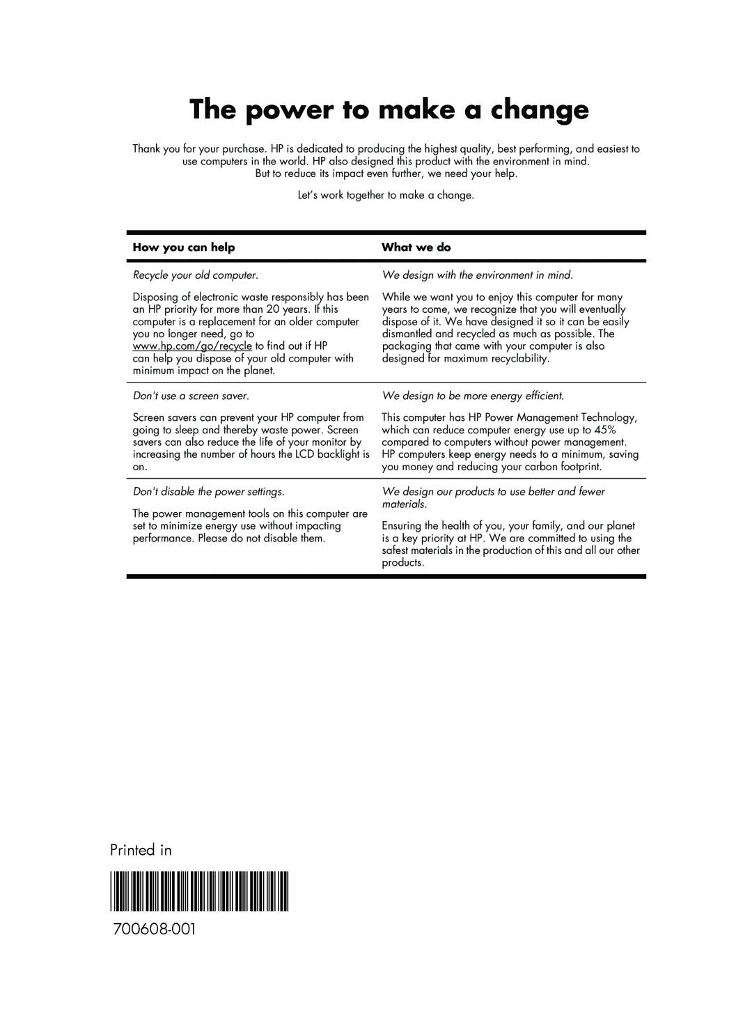 HP 20-b010z, 20-f430z, 20-b323w, 20-b313w, 20-b210z, 20-b311, 20-b220t manual Power to make a change, How you can help What we do 