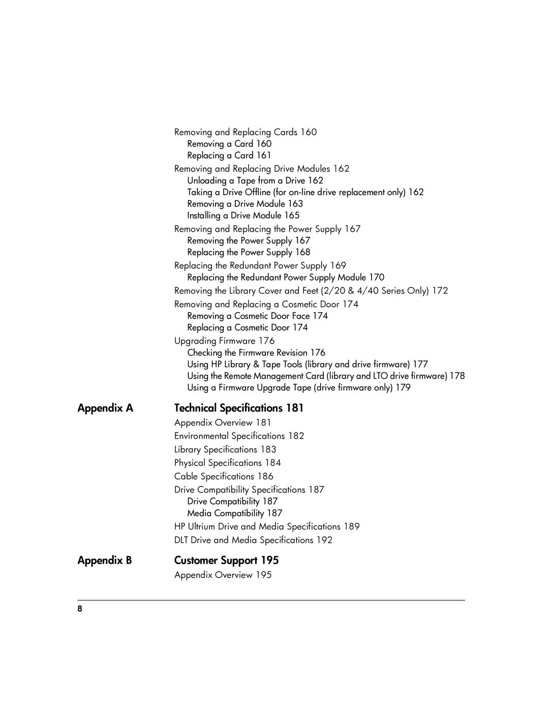 HP 20-Feb manual Appendix a Technical Specifications, Appendix B Customer Support 