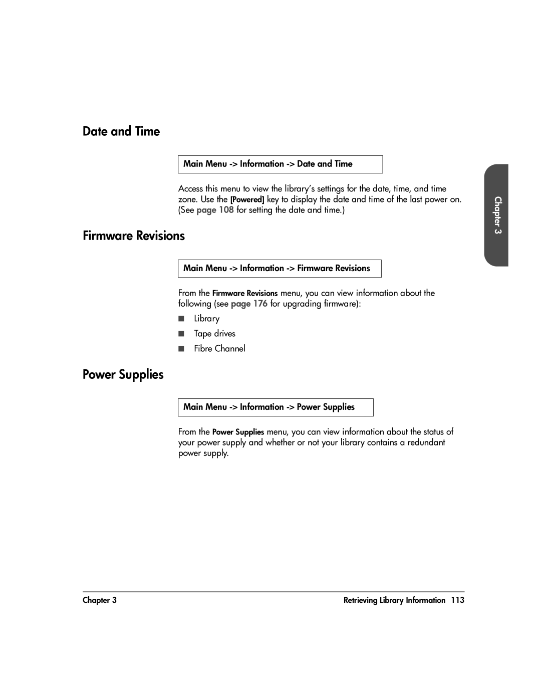 HP 20-Feb manual Date and Time, Firmware Revisions, Power Supplies 