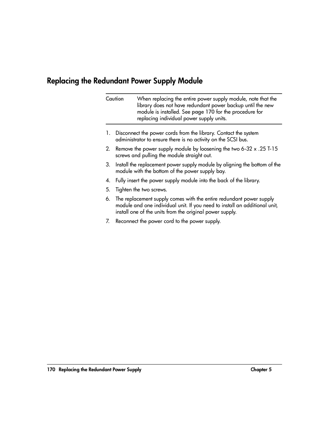 HP 20-Feb manual Replacing the Redundant Power Supply Module 