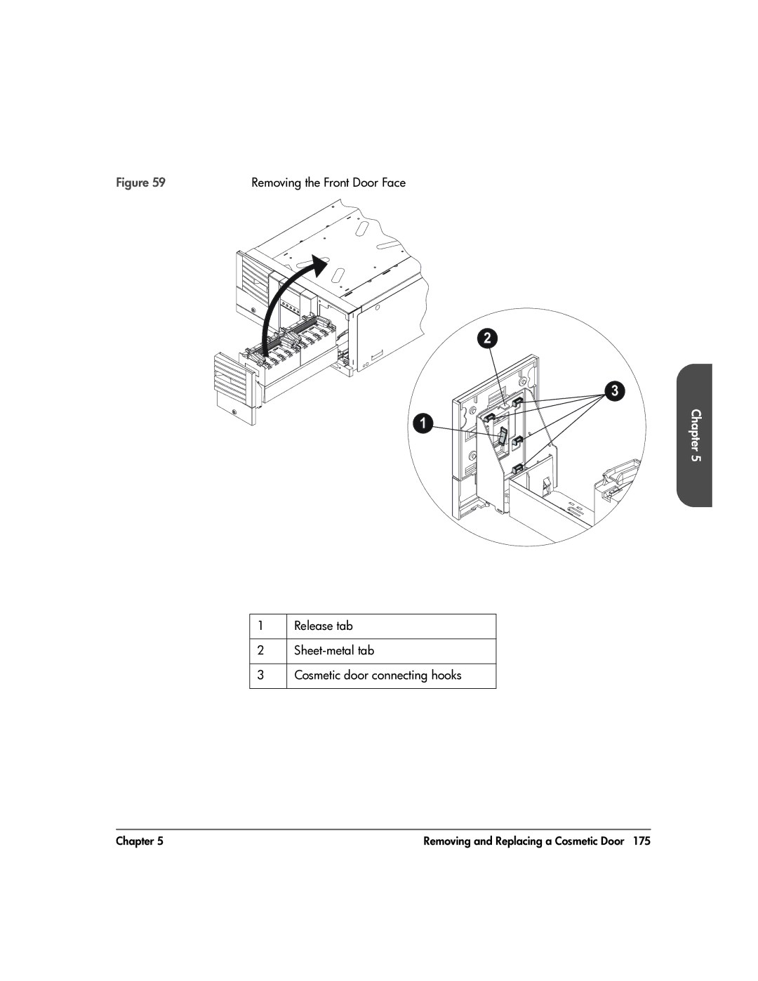 HP 20-Feb manual Release tab Sheet-metal tab Cosmetic door connecting hooks 