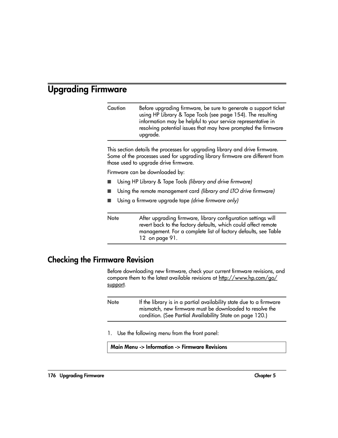 HP 20-Feb manual Upgrading Firmware, Checking the Firmware Revision, Mismatch, new firmware must be downloaded to resolve 