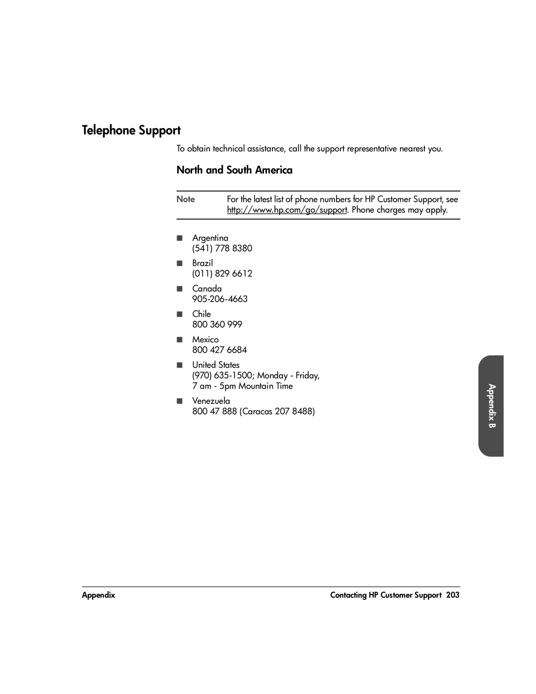 HP 20-Feb manual Telephone Support, North and South America 