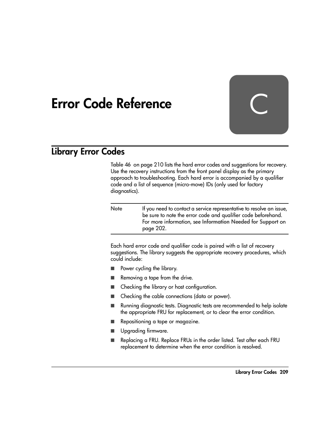 HP 20-Feb manual Library Error Codes, For more information, see Information Needed for Support on 