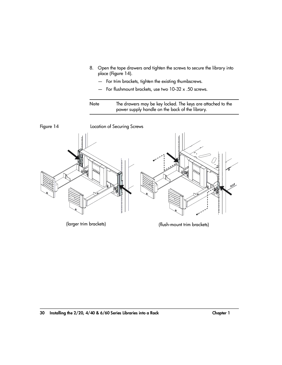 HP 20-Feb manual Location of Securing Screws, Larger trim brackets 