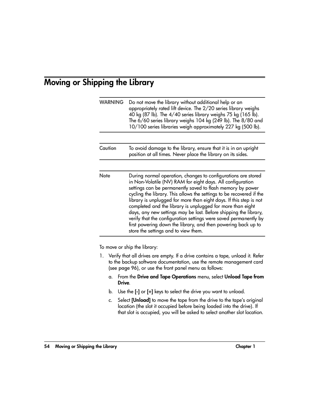 HP 20-Feb manual Moving or Shipping the Library 