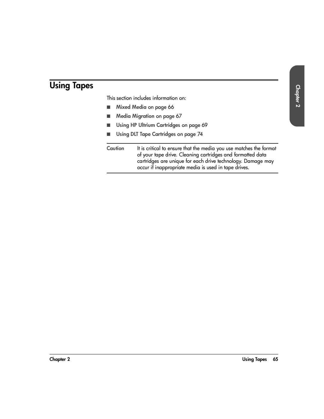 HP 20-Feb manual Using Tapes, This section includes information on 