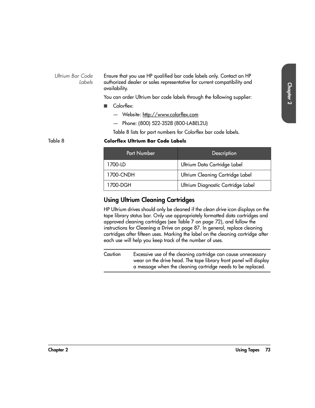 HP 20-Feb manual Using Ultrium Cleaning Cartridges, Labels 