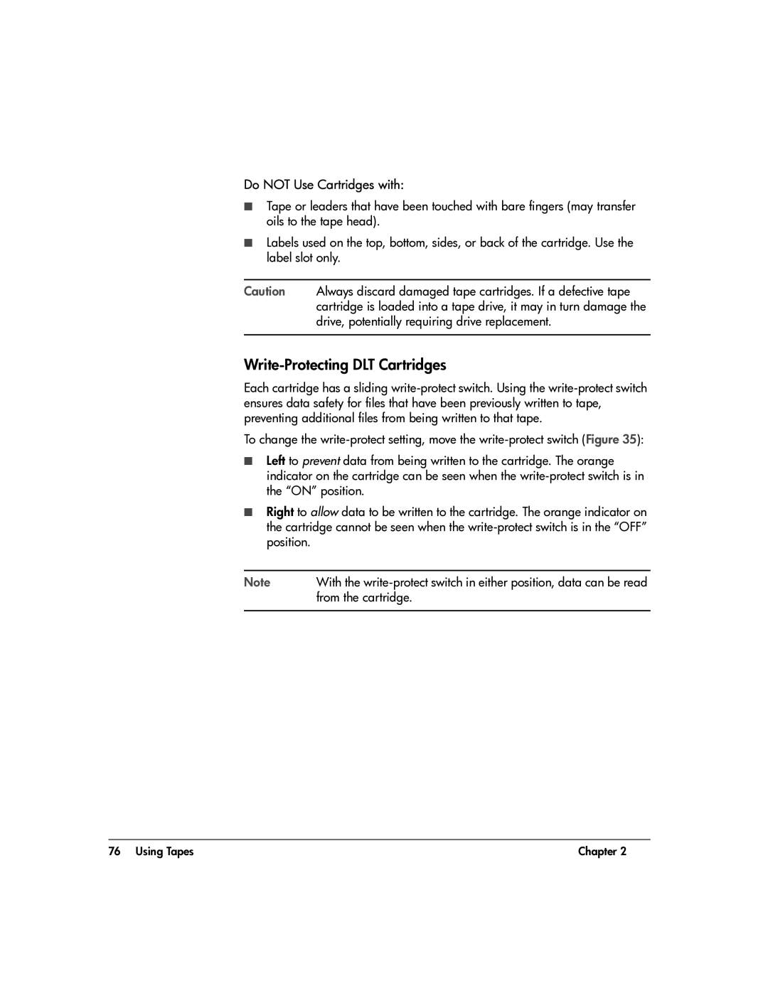 HP 20-Feb manual Write-Protecting DLT Cartridges, From the cartridge 