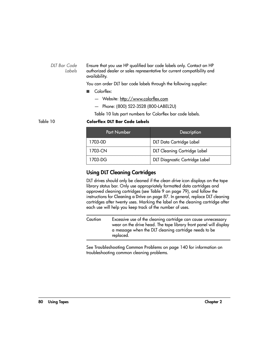 HP 20-Feb manual Using DLT Cleaning Cartridges 