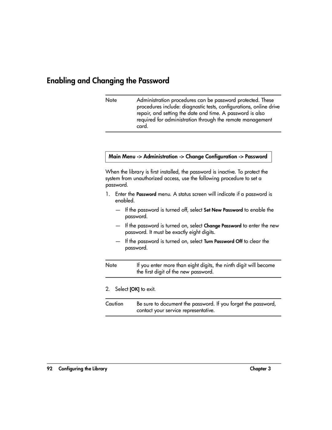 HP 20-Feb manual Enabling and Changing the Password, Administration procedures can be password protected. These, Card 