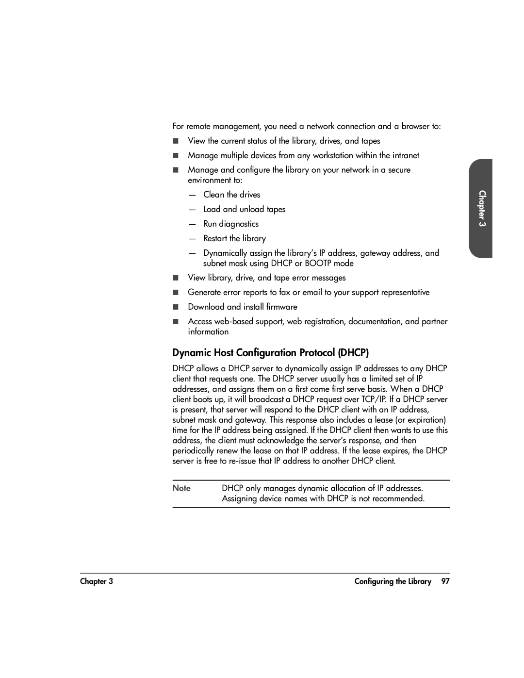 HP 20-Feb manual Dynamic Host Configuration Protocol Dhcp, Dhcp only manages dynamic allocation of IP addresses 