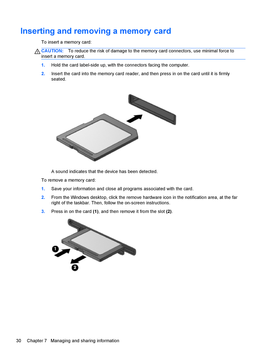 HP 20-k121us Mobile, 20-k127cl Mobile, 20-k014us Mobile, 20-k120us Mobile manual Inserting and removing a memory card 