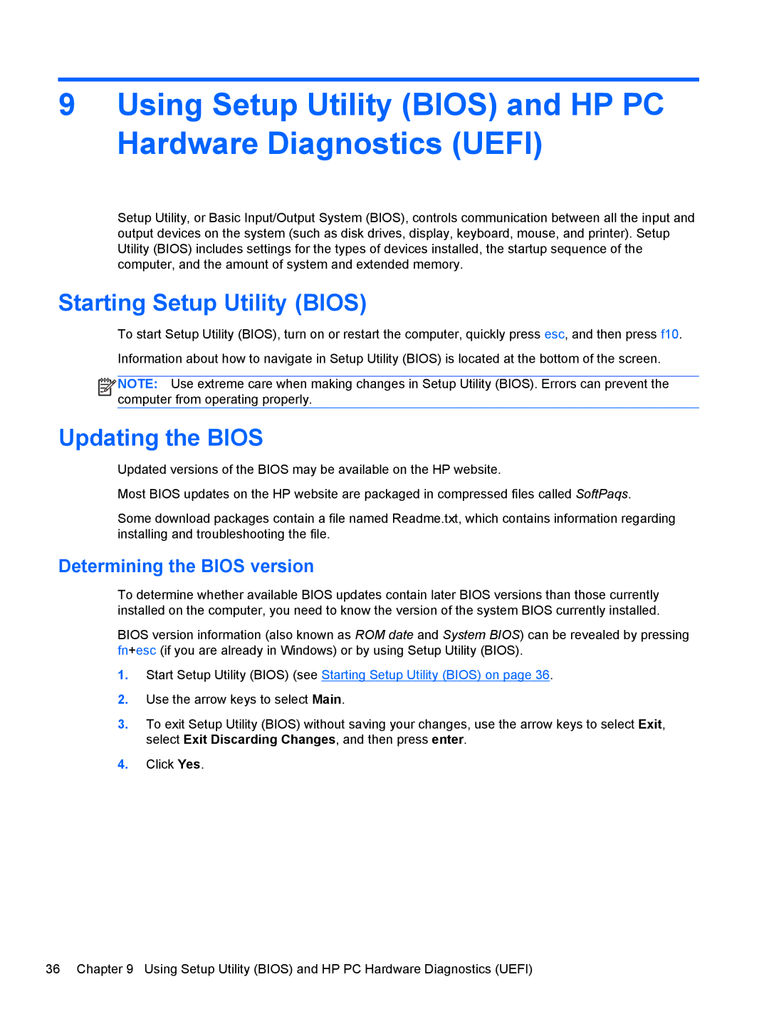 HP 20-k014ca Mobile, 20-k127cl Mobile manual Starting Setup Utility Bios, Updating the Bios, Determining the Bios version 