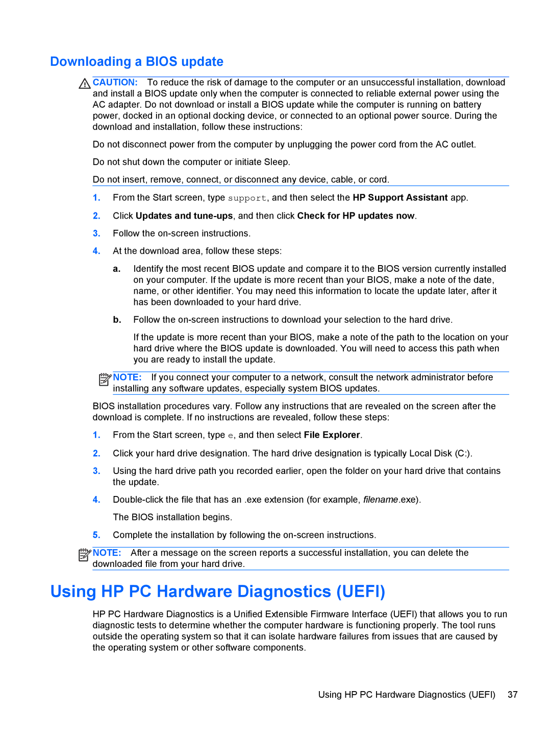 HP 20-k127cl Mobile, 20-k014us Mobile, 20-k120us Mobile Using HP PC Hardware Diagnostics Uefi, Downloading a Bios update 