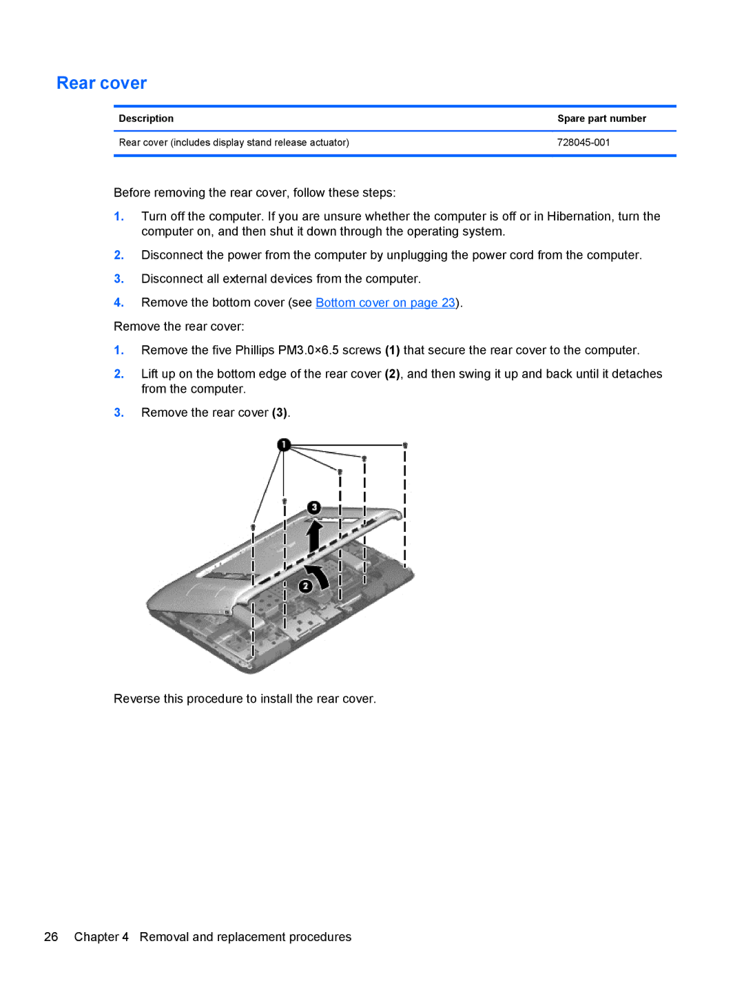 HP 20-k214 Mobile, 20-k127cl Mobile, 20-k120us Mobile, 20-k121us Mobile, 20-k014ca Mobile manual Rear cover 