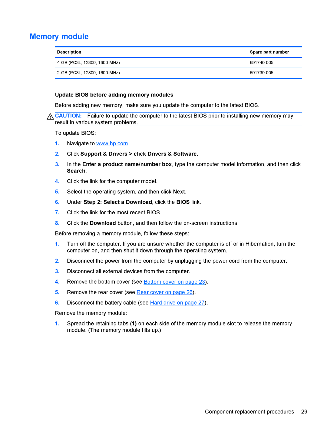 HP 20-k121us Mobile, 20-k127cl Mobile, 20-k120us Mobile manual Memory module, Update Bios before adding memory modules 