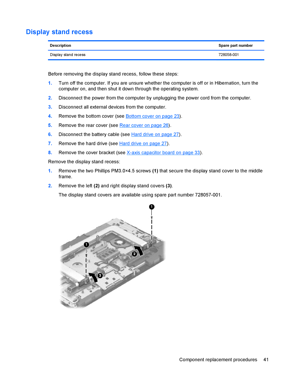 HP 20-k214 Mobile, 20-k127cl Mobile, 20-k120us Mobile, 20-k121us Mobile, 20-k014ca Mobile manual Display stand recess 