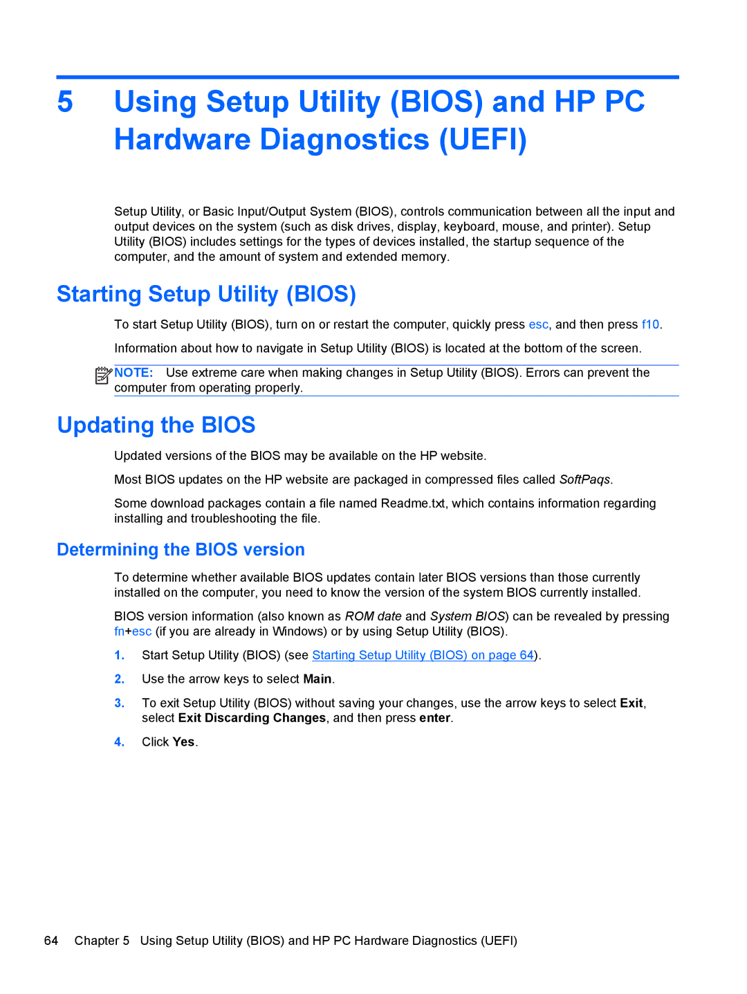 HP 20-k121us Mobile, 20-k127cl Mobile manual Starting Setup Utility Bios, Updating the Bios, Determining the Bios version 