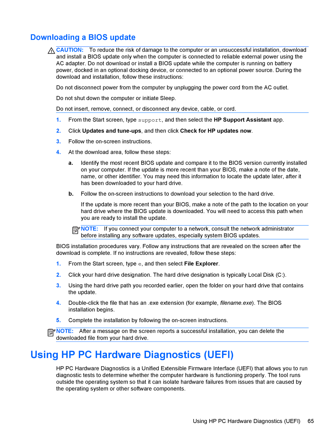 HP 20-k014ca Mobile, 20-k127cl Mobile, 20-k120us Mobile Using HP PC Hardware Diagnostics Uefi, Downloading a Bios update 