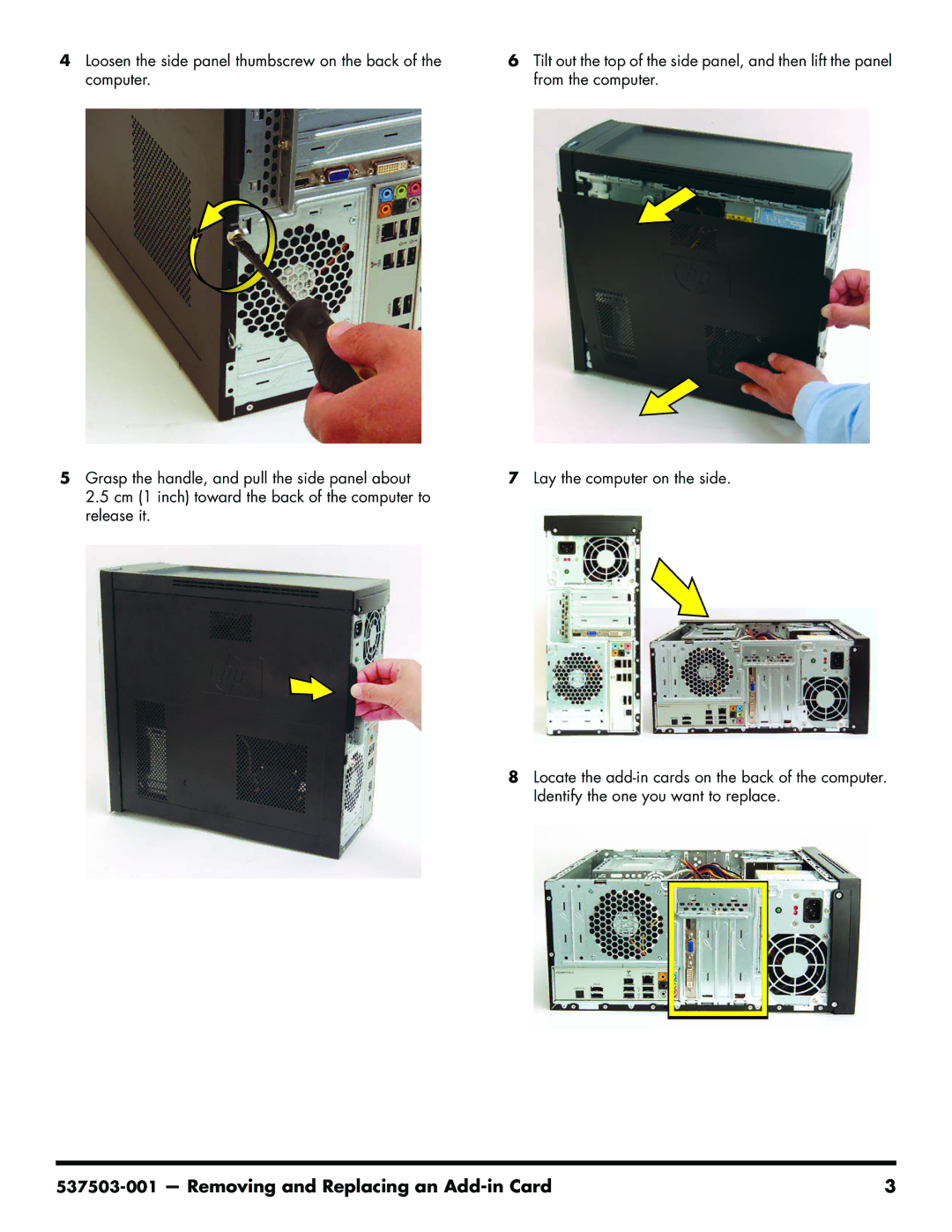 HP 200-5110 manual Removing and Replacing an Add-in Card 