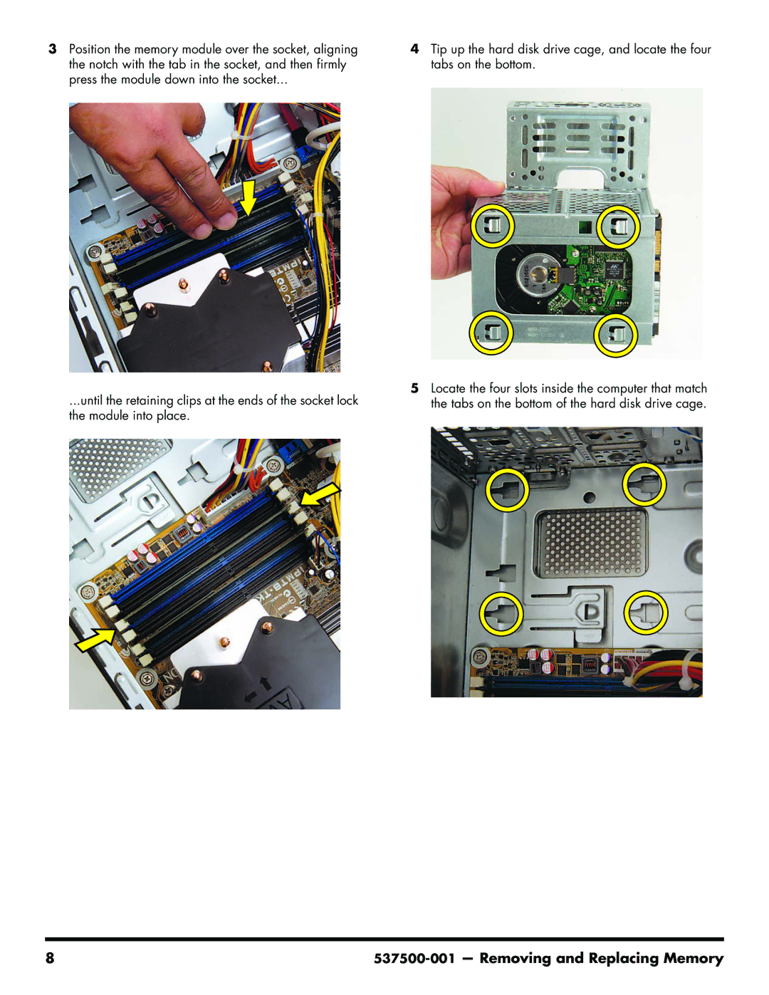 HP 200-5110 manual Removing and Replacing Memory 