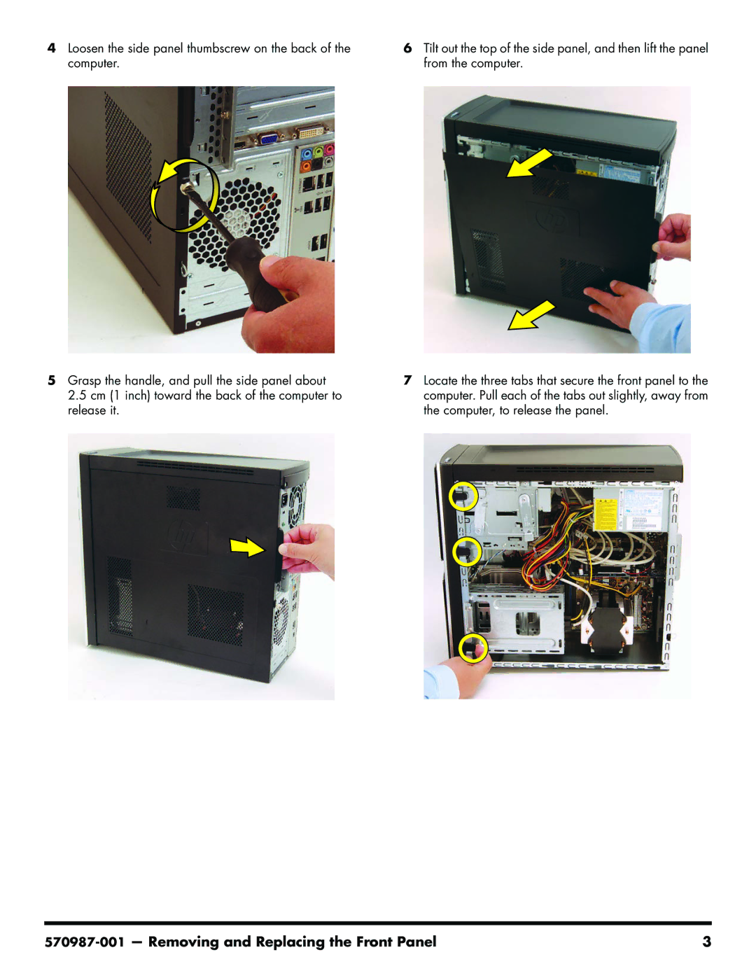 HP 200-5110 manual Removing and Replacing the Front Panel 