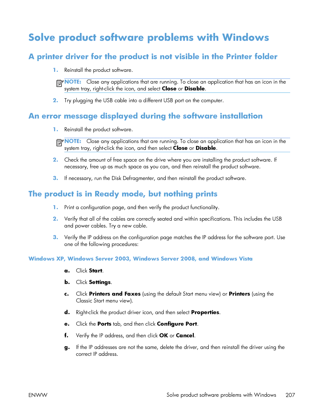 HP 200 color MFP M276nw manual Solve product software problems with Windows, Product is in Ready mode, but nothing prints 