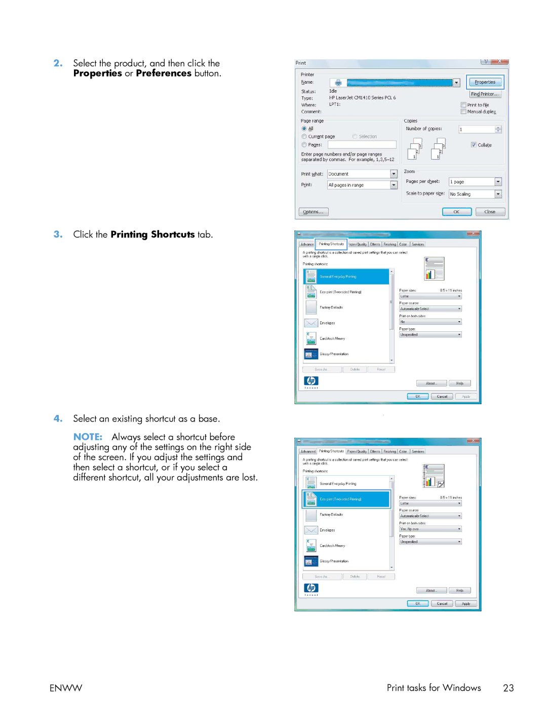 HP 200 color MFP M276nw manual Select an existing shortcut as a base 