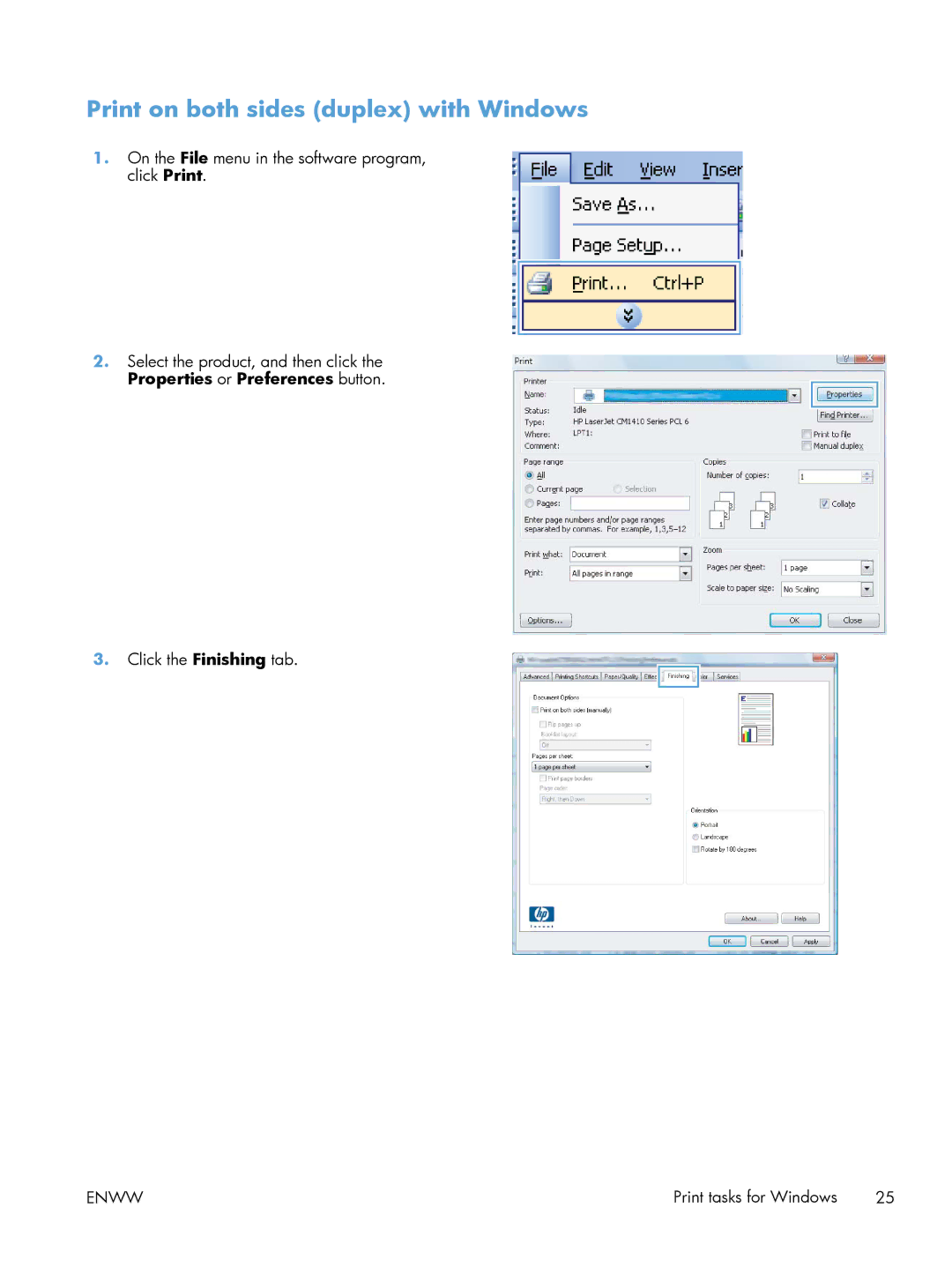 HP 200 color MFP M276nw manual Print on both sides duplex with Windows 