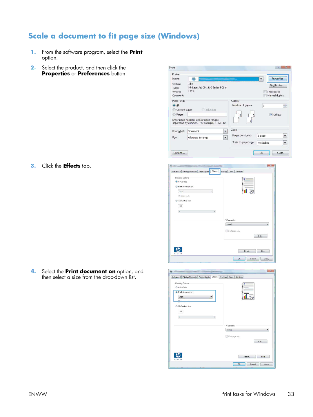 HP 200 color MFP M276nw manual Scale a document to fit page size Windows 