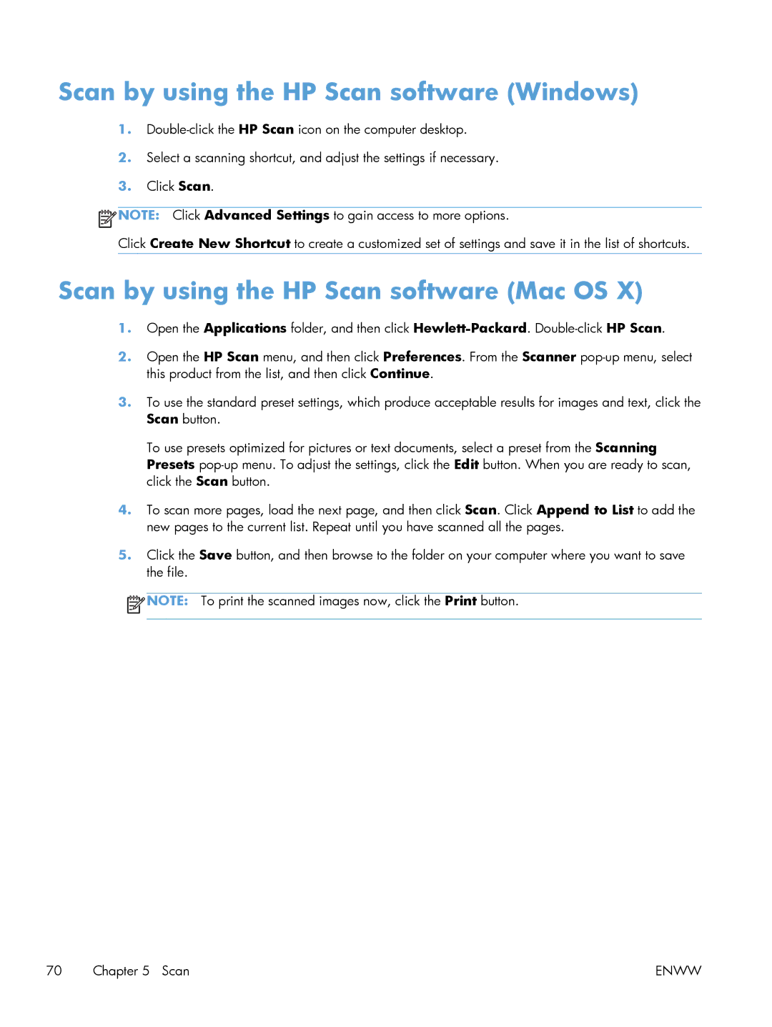 HP 200 color MFP M276nw manual Scan by using the HP Scan software Windows, Scan by using the HP Scan software Mac OS 